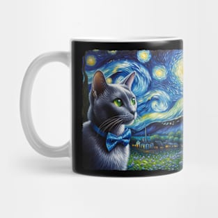 Korat Kitty Starry Night Inspired - Artistic Cat Mug